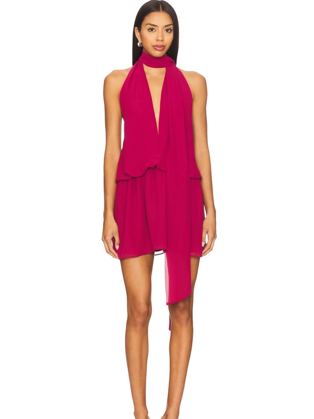 Lovers + Friends Fuchsia Halter Mini Dress with Draped Scarf Detail